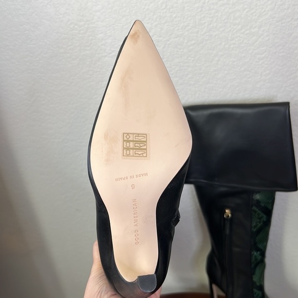 Good American Koko Black Green Snakeskin Animal Print Over The Knee Boot Size 5 - Picture 10 of 14